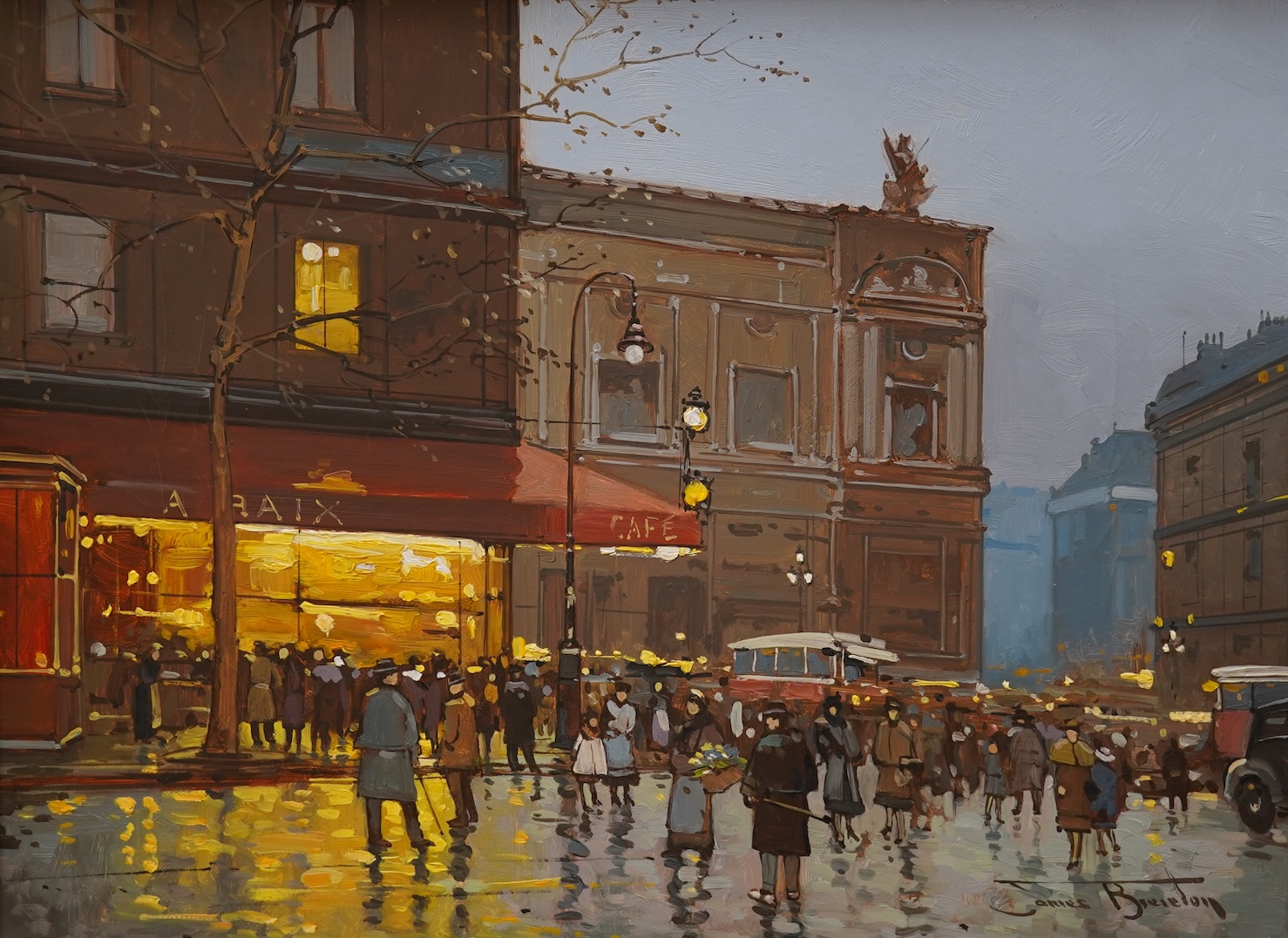 James Brereton (b.1954), ‘Rainy Streets’, signed, ex. Stacy Marks, oil on canvas, 29 x 39cm